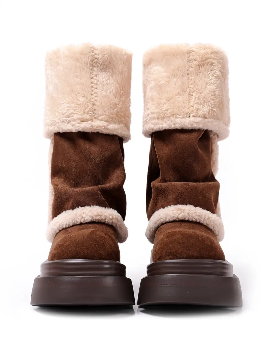 PINJIAHUI | Faux Fur Lined Suede Platform Boots