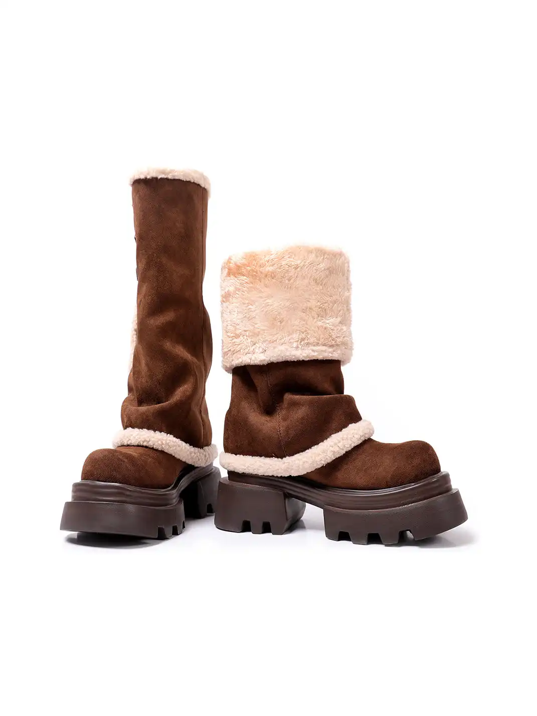 PINJIAHUI | Faux Fur Lined Suede Platform Boots
