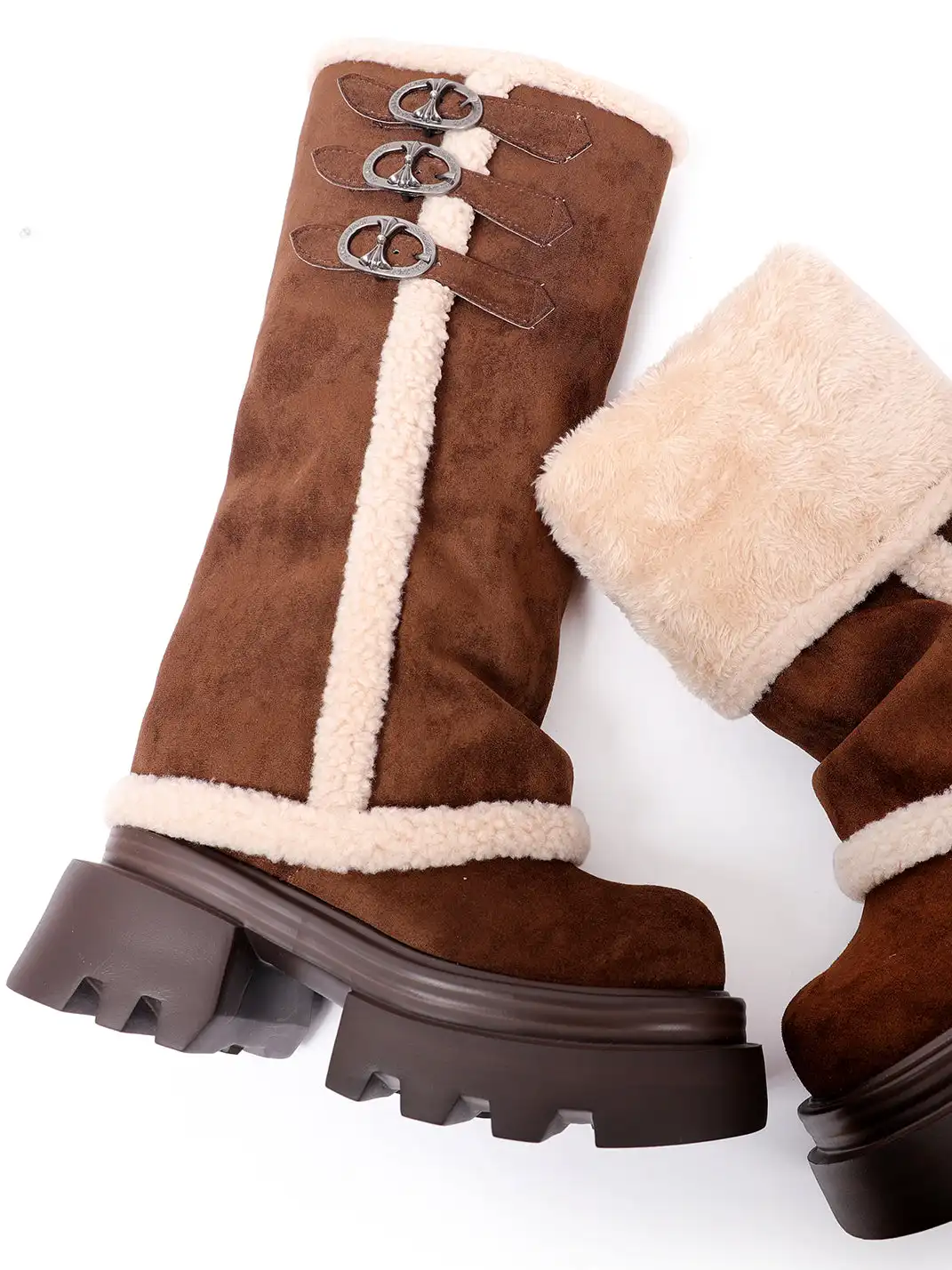 PINJIAHUI | Faux Fur Lined Suede Platform Boots