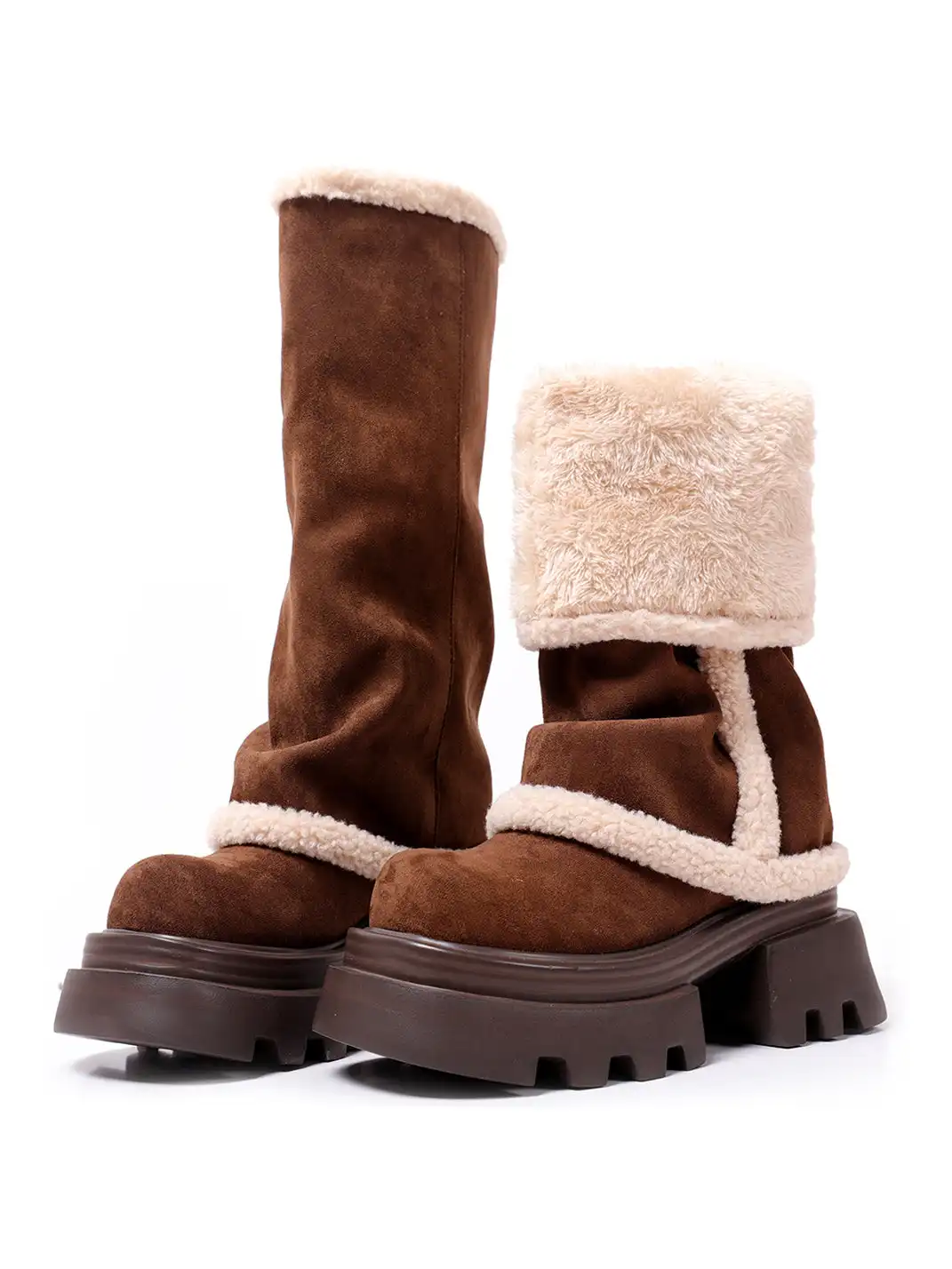 PINJIAHUI | Faux Fur Lined Suede Platform Boots