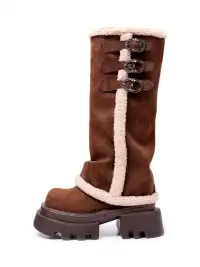 PINJIAHUI | Faux Fur Lined Suede Platform Boots