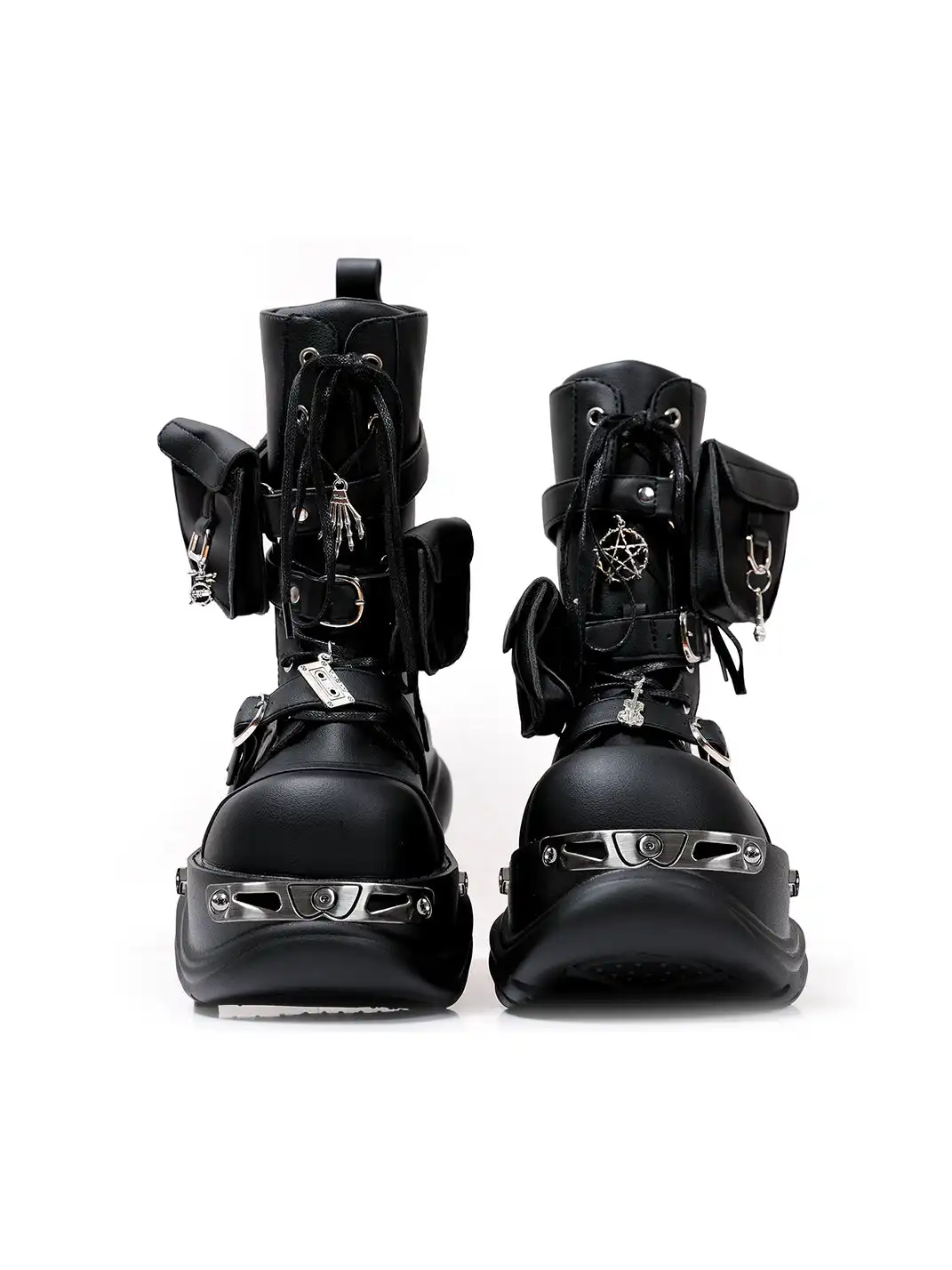 PINJIAHUI | Chunky Sole Black Combat Boots