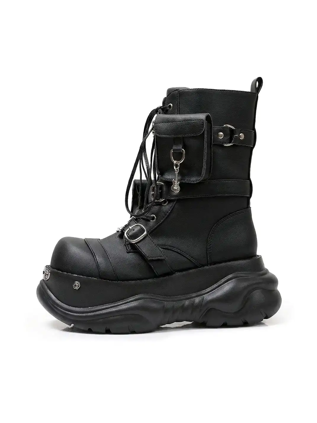 PINJIAHUI | Chunky Sole Black Combat Boots