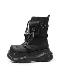 PINJIAHUI | Chunky Sole Black Combat Boots
