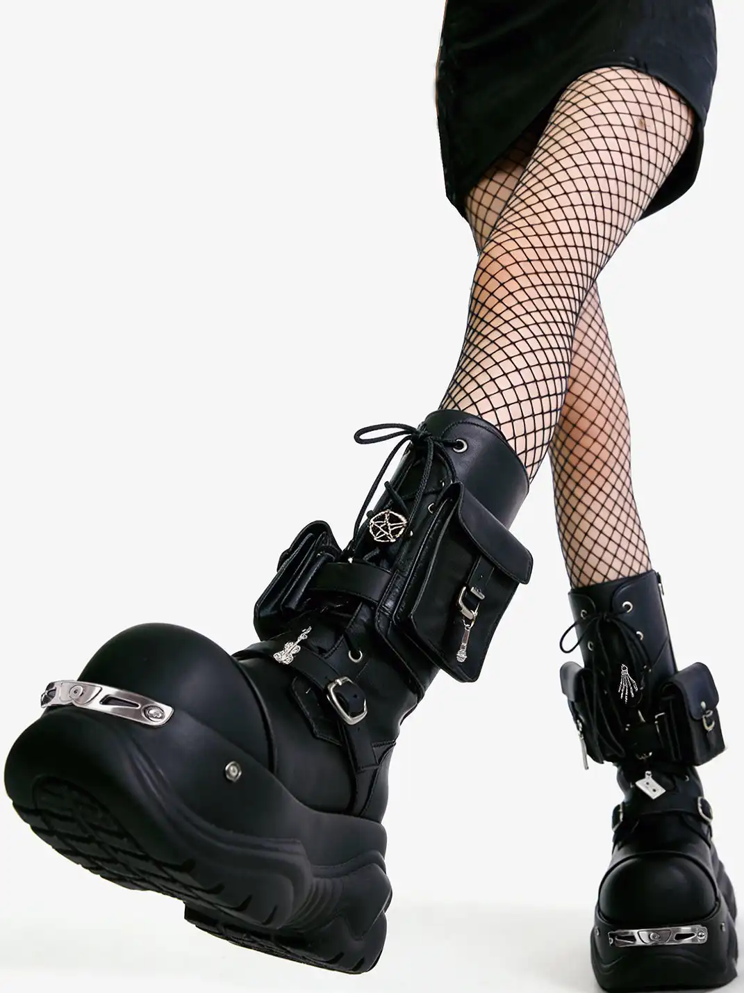 PINJIAHUI | Chunky Sole Black Combat Boots