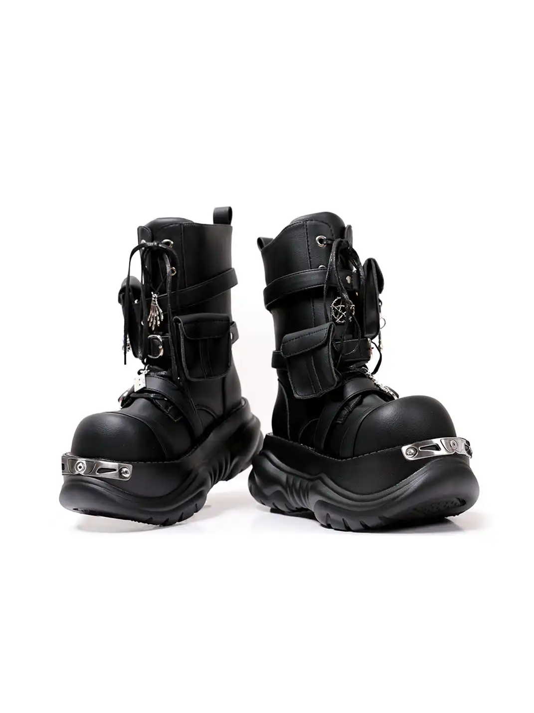 PINJIAHUI | Chunky Sole Black Combat Boots