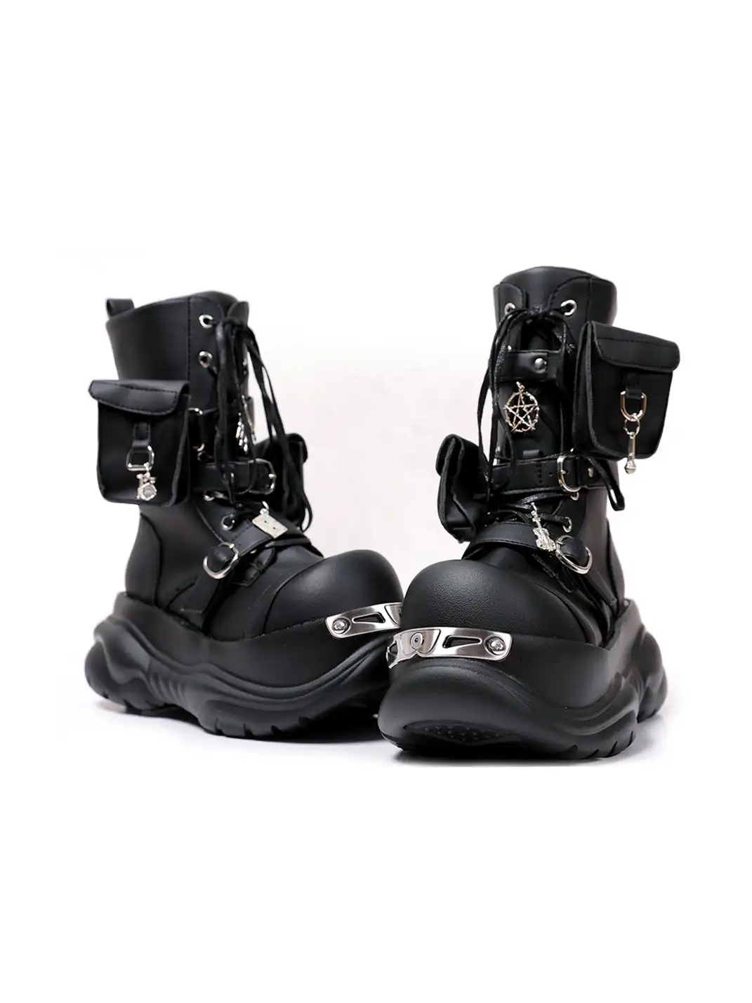 PINJIAHUI | Chunky Sole Black Combat Boots