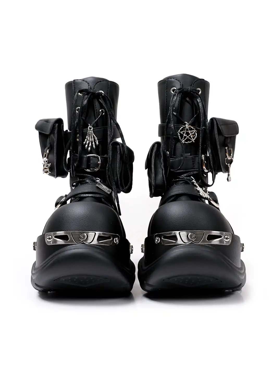 PINJIAHUI | Chunky Sole Black Combat Boots