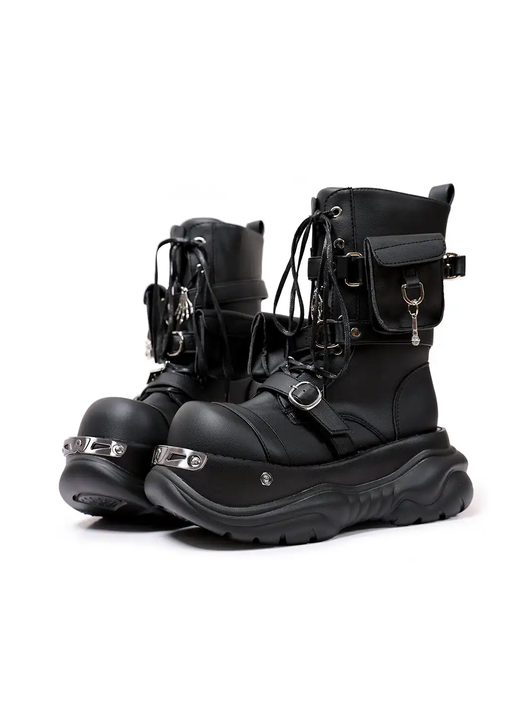 PINJIAHUI | Chunky Sole Black Combat Boots