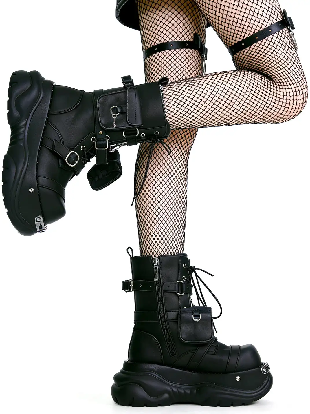 PINJIAHUI | Chunky Sole Black Combat Boots