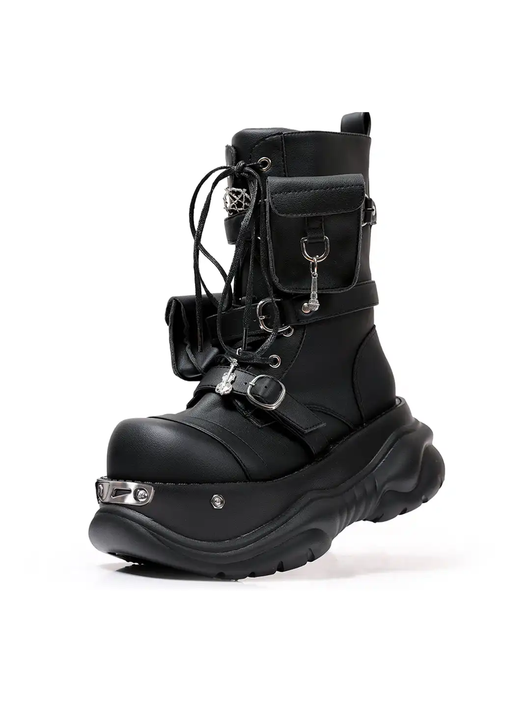 PINJIAHUI | Chunky Sole Black Combat Boots