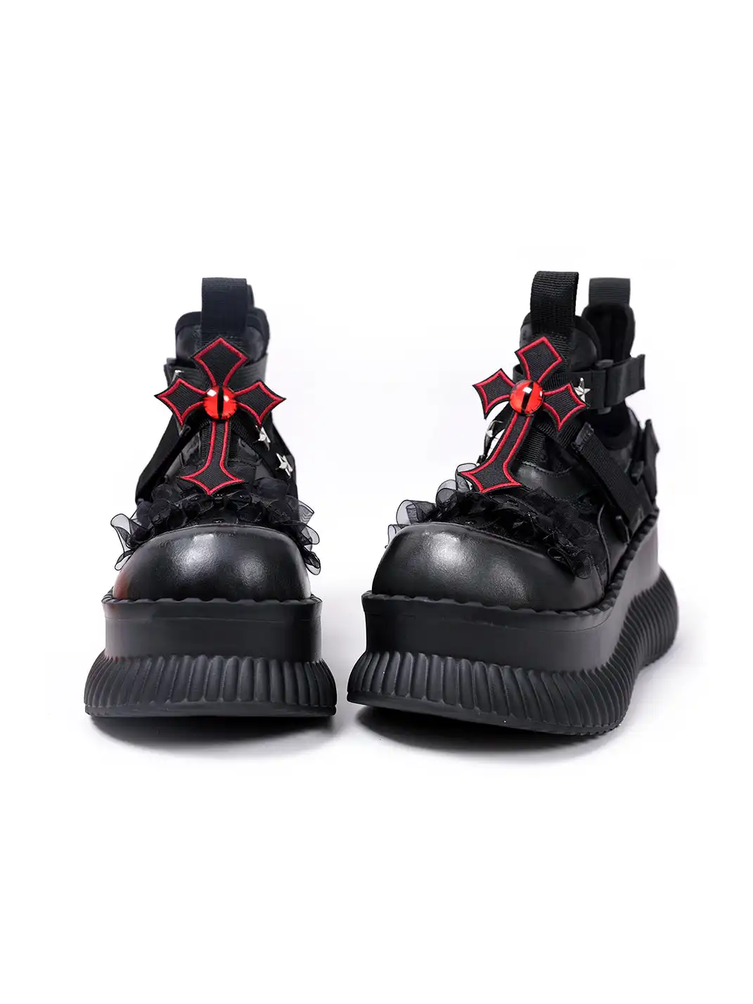 PINJIAHUI | Star and Red Cross Detail Chunky Platform Sneakers