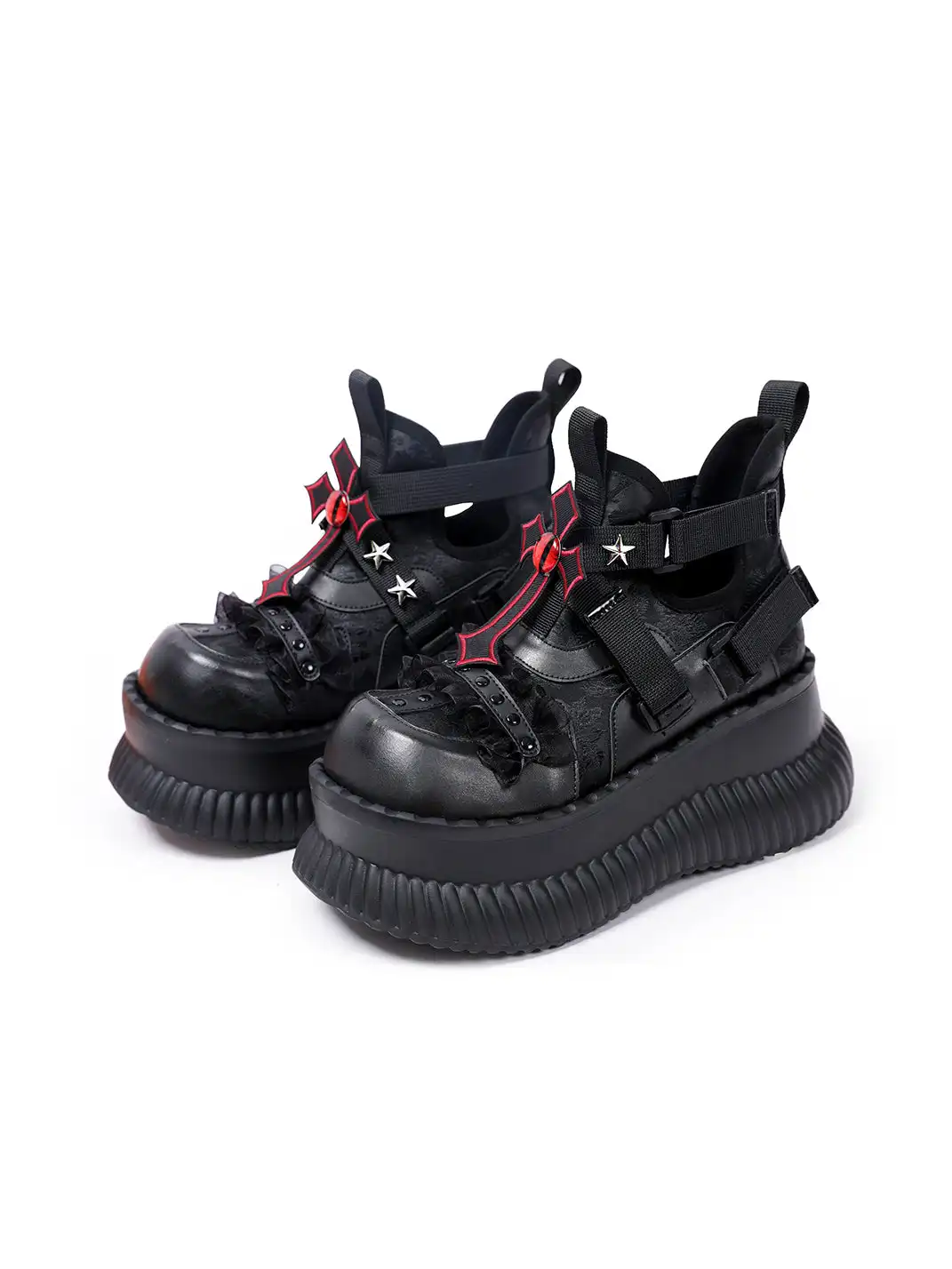 PINJIAHUI | Star and Red Cross Detail Chunky Platform Sneakers