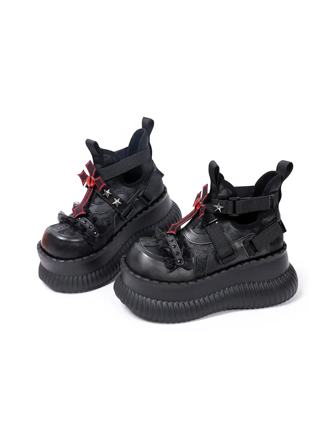 PINJIAHUI | Star and Red Cross Detail Chunky Platform Sneakers
