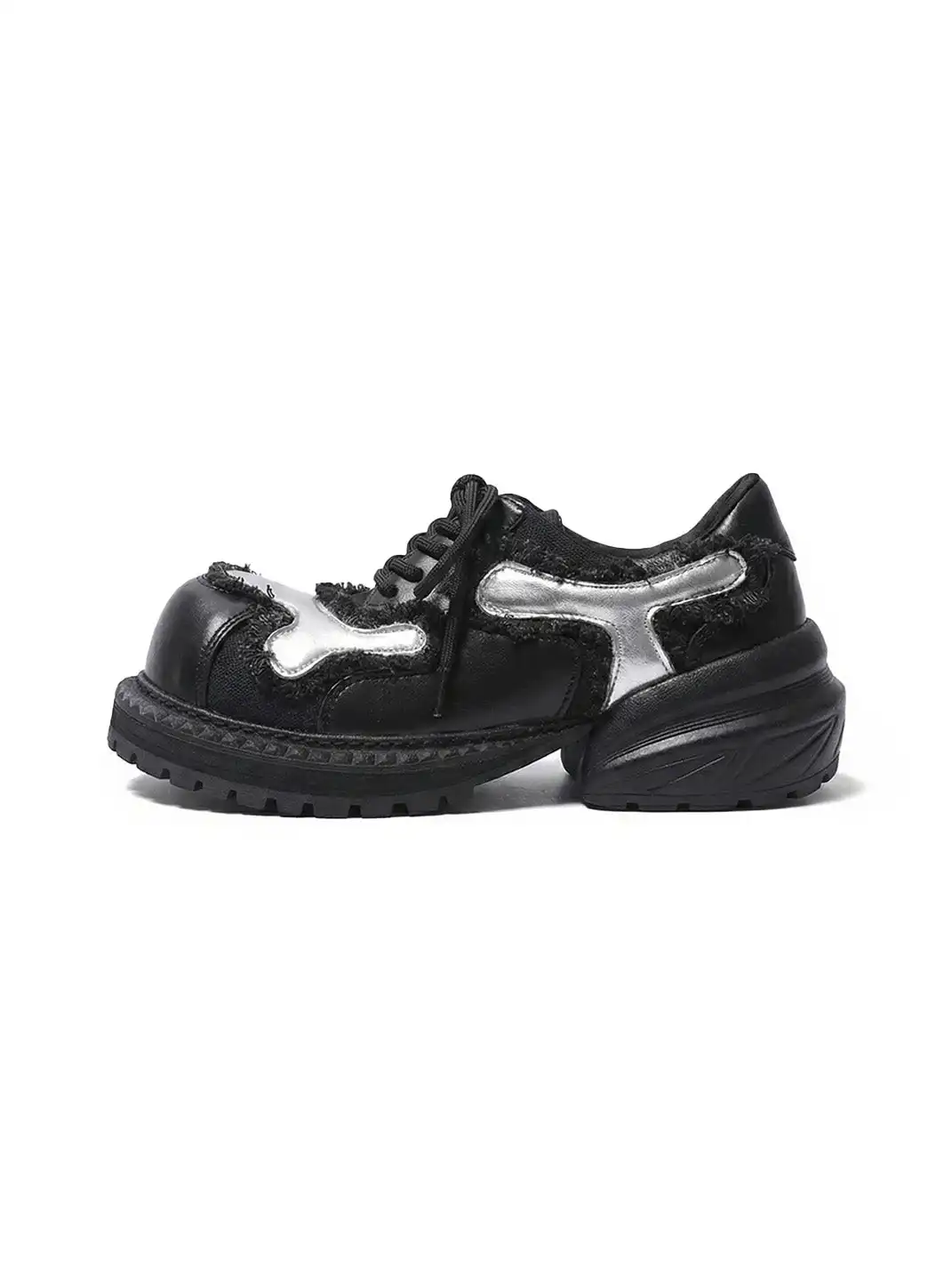 PINJIAHUI | Metallic Detail Distressed Leather Platform Sneakers