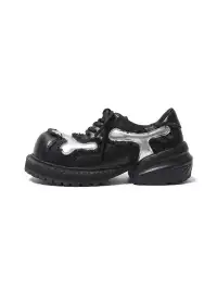 PINJIAHUI | Metallic Detail Distressed Leather Platform Sneakers