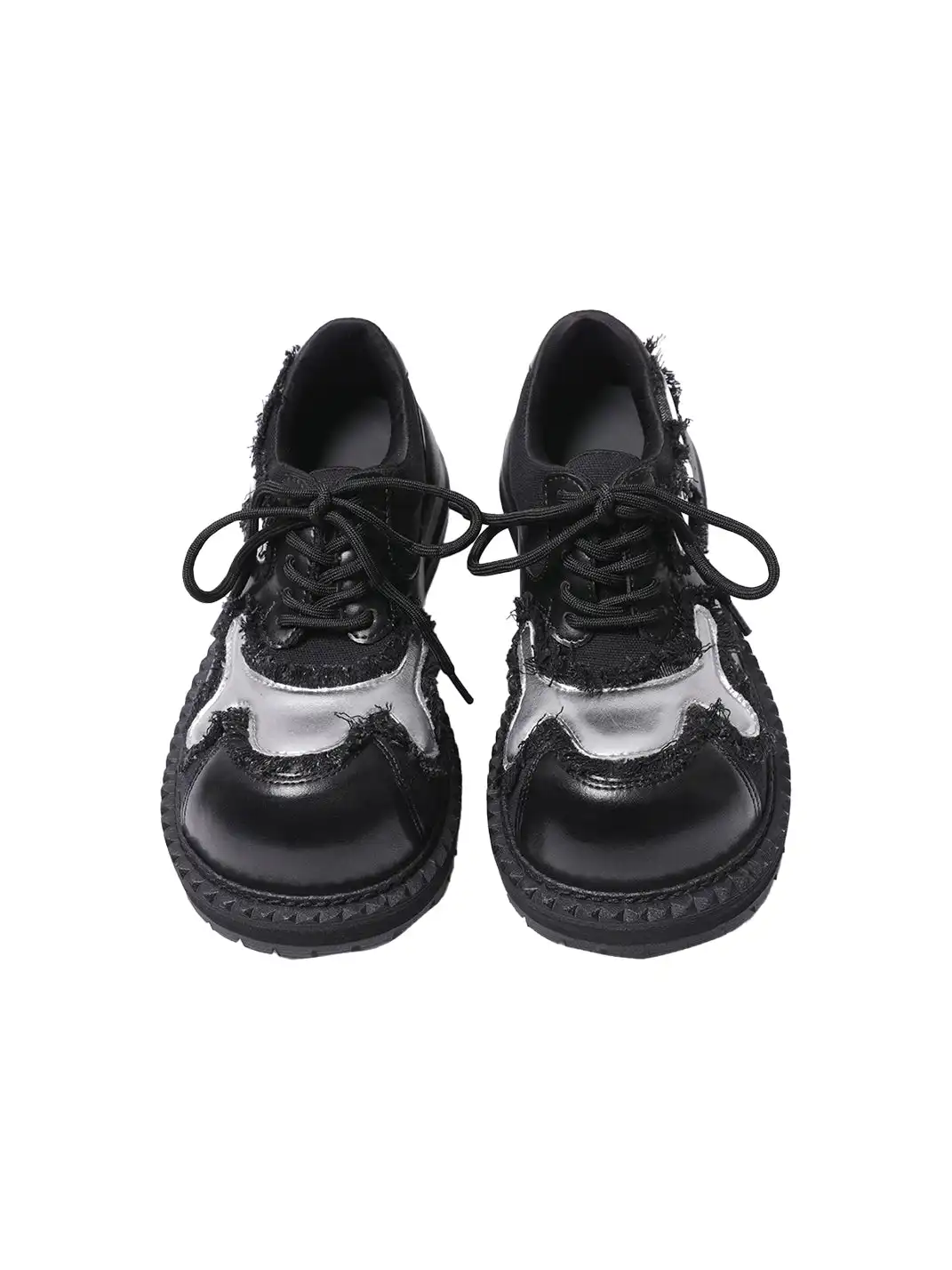 PINJIAHUI | Metallic Detail Distressed Leather Platform Sneakers