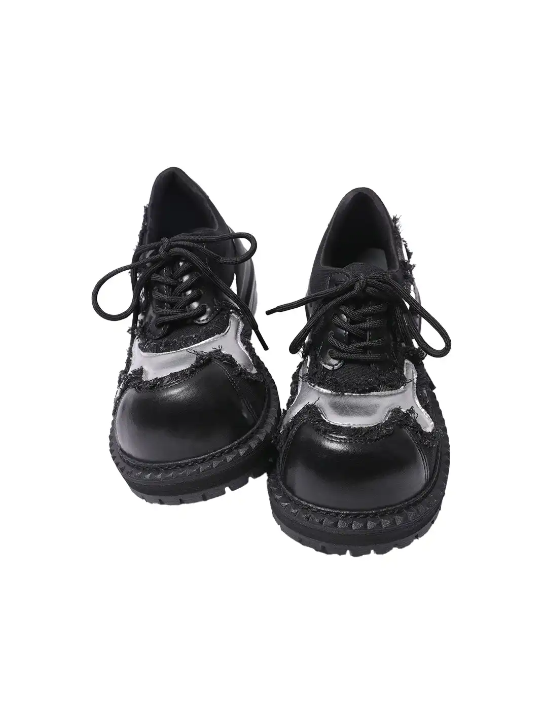 PINJIAHUI | Metallic Detail Distressed Leather Platform Sneakers