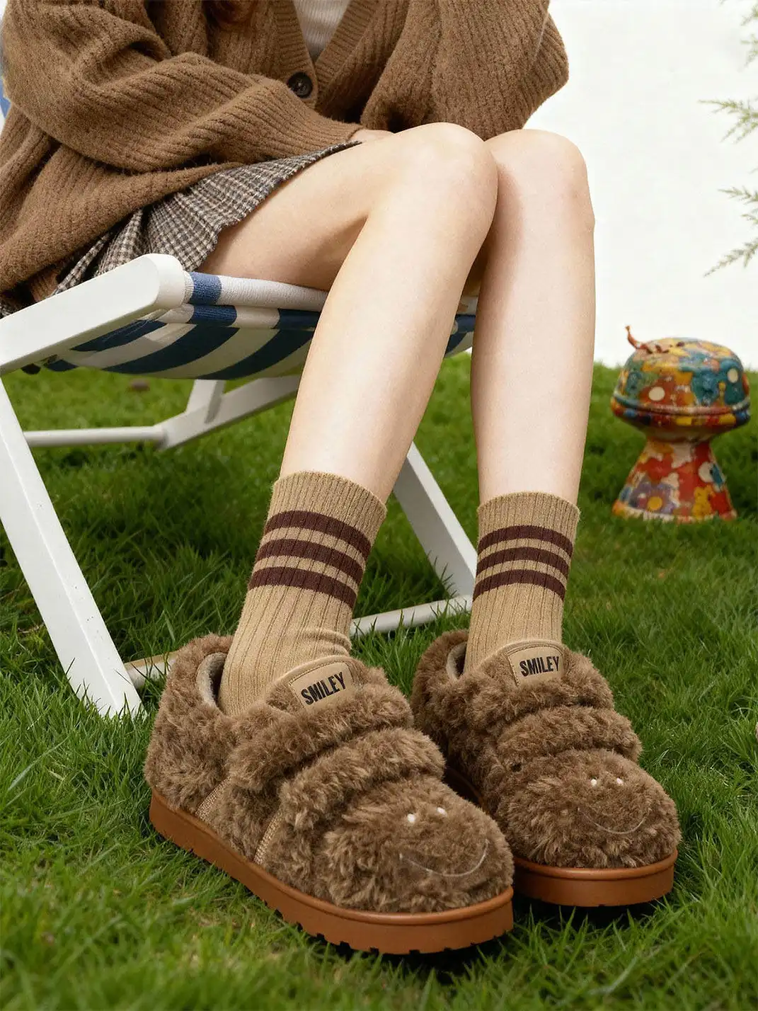SMILEY | Teddy Bear Series Fleece Caterpillar Bread Shoes