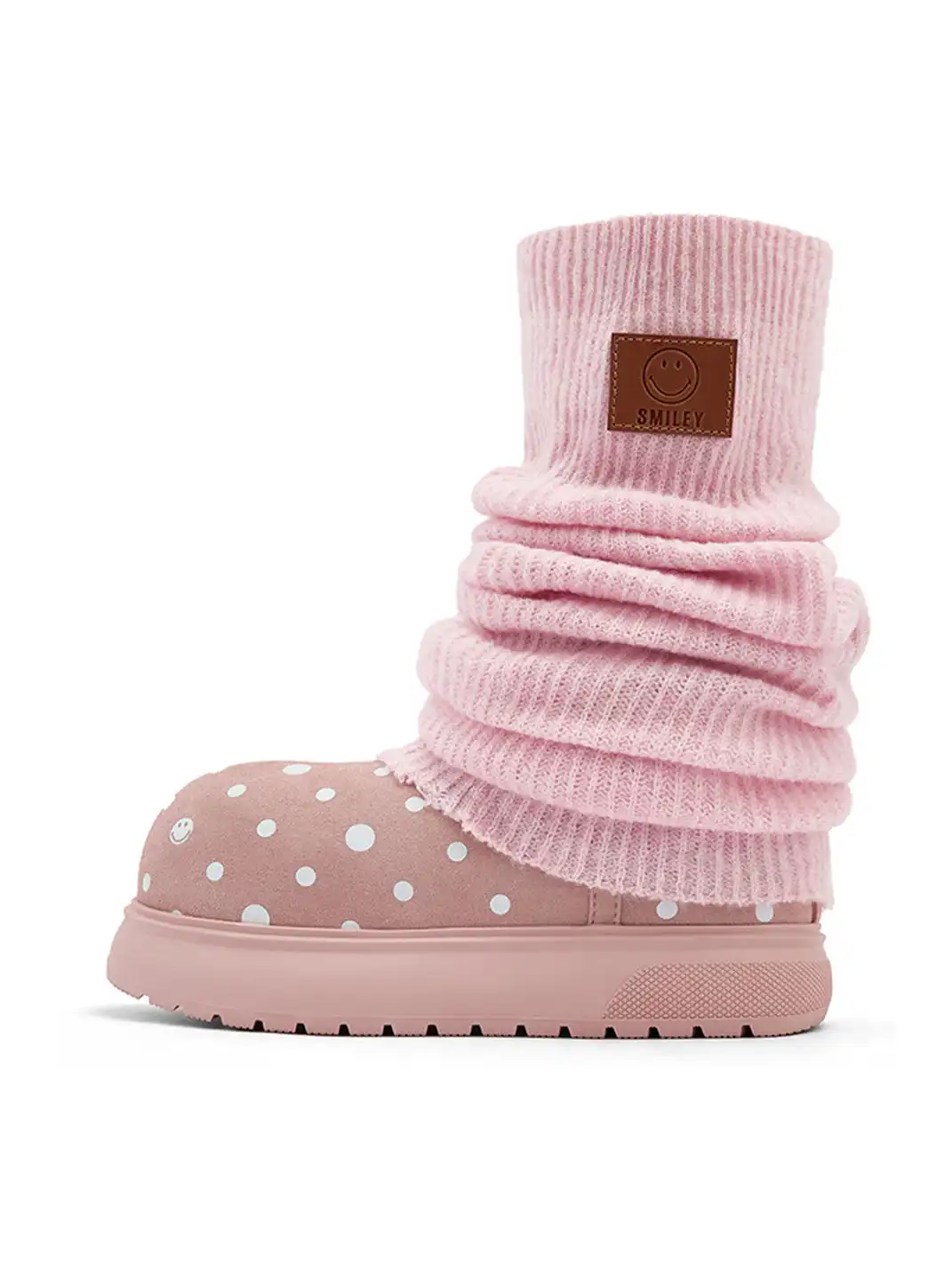 SMILEY | Round-toe Fleece-lined Polka Dot Socks For Snow Boots