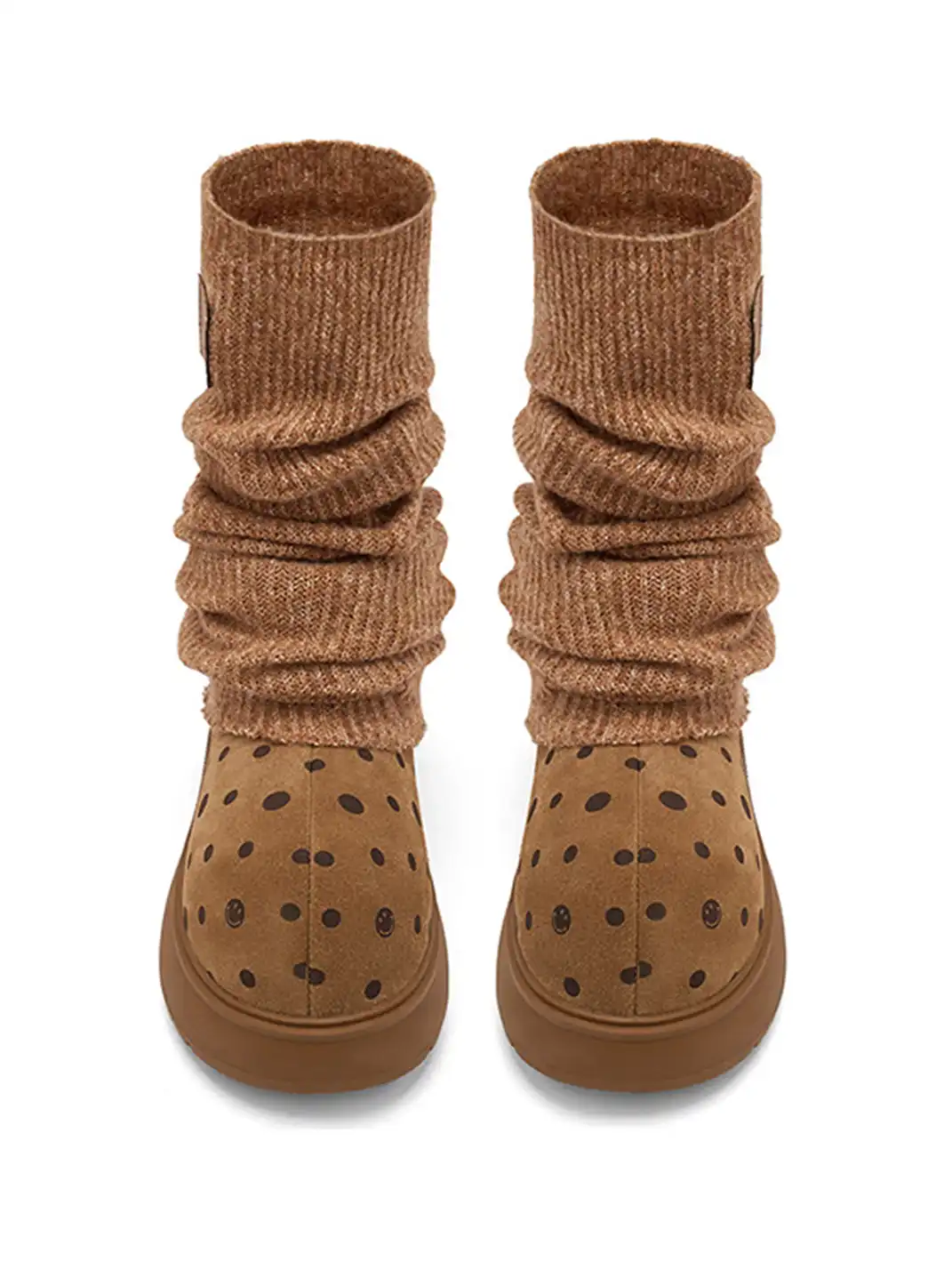 SMILEY | Round-toe Fleece-lined Polka Dot Socks For Snow Boots