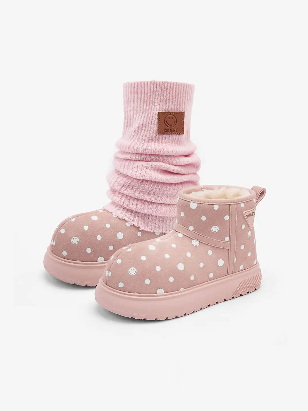 SMILEY | Round-toe Fleece-lined Polka Dot Socks For Snow Boots