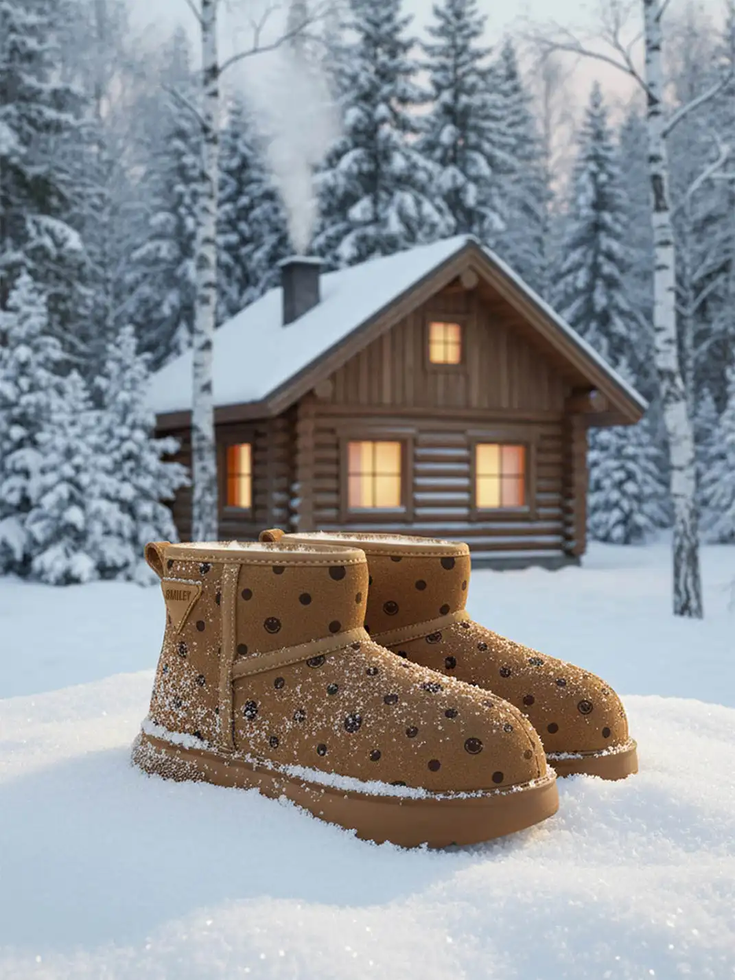 SMILEY | Round-toe Fleece-lined Polka Dot Socks For Snow Boots