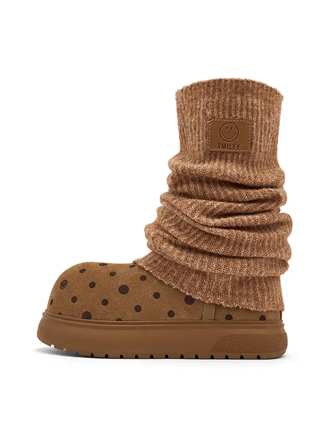 SMILEY | Round-toe Fleece-lined Polka Dot Socks For Snow Boots