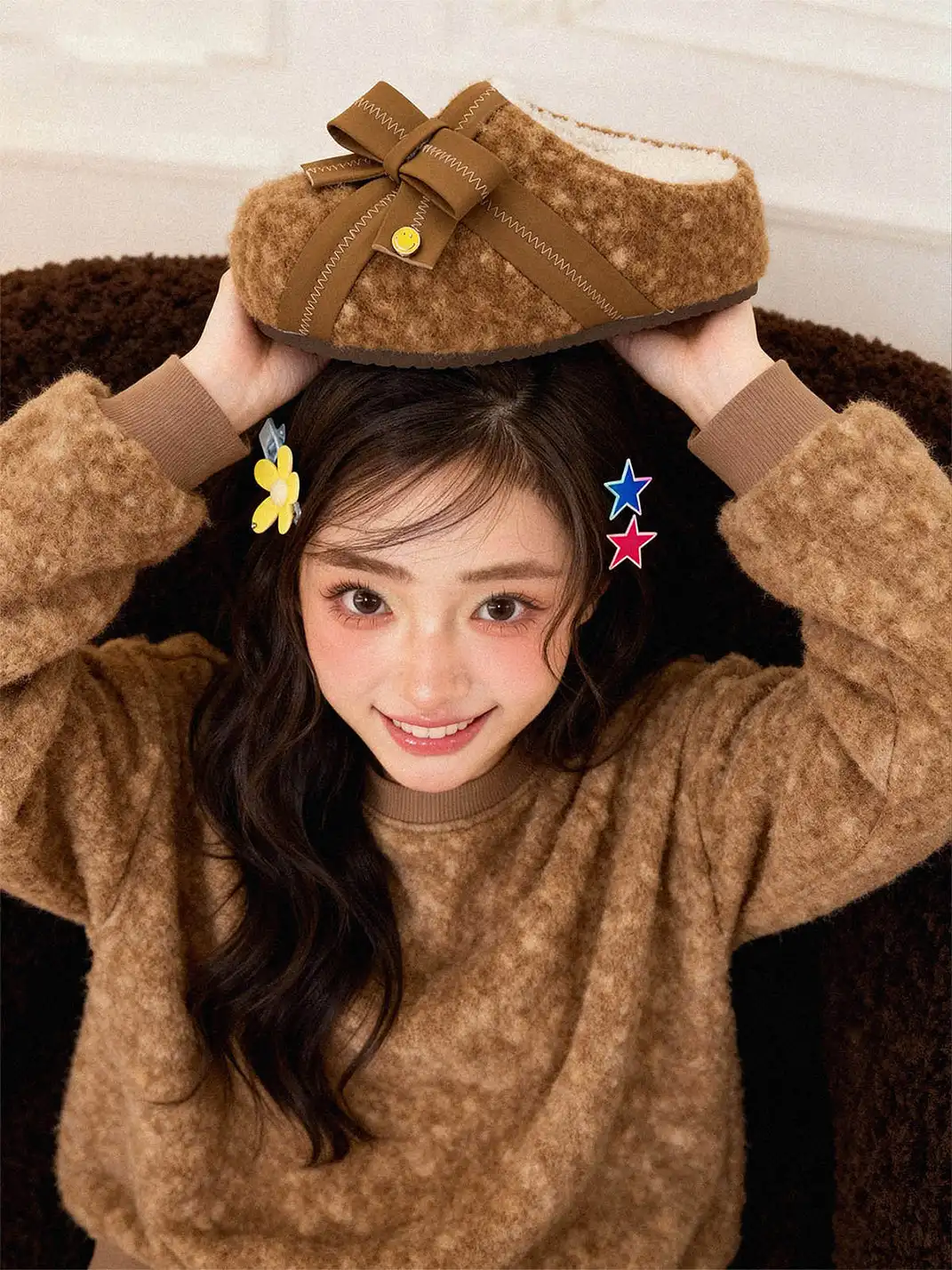 SMILEY | Plush Bow Mule Slippers
