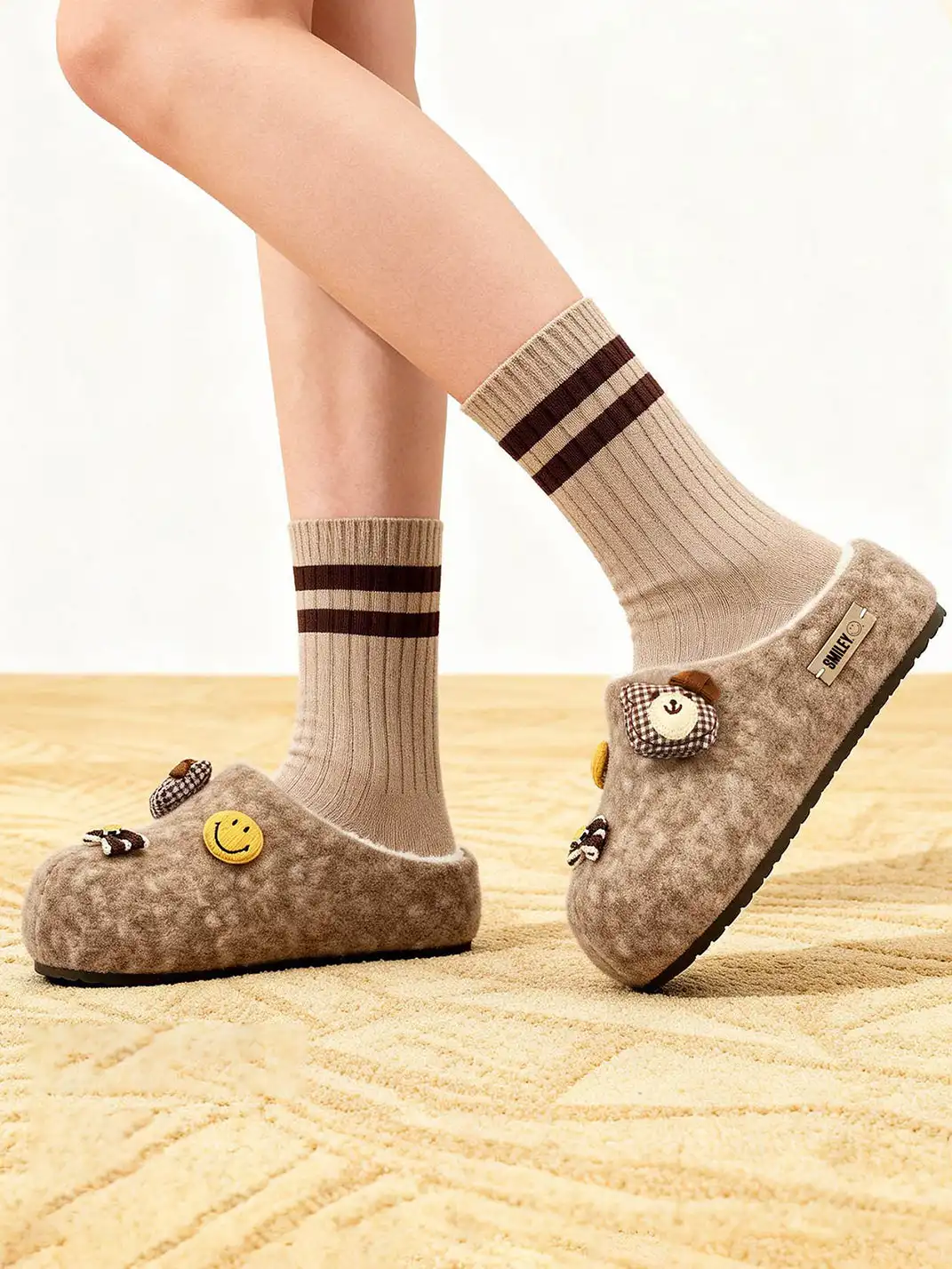 SMILEY | Bow-knot Bear Smiley Face Platform Slippers