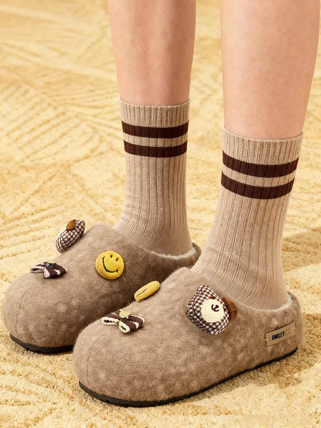 SMILEY | Bow-knot Bear Smiley Face Platform Slippers
