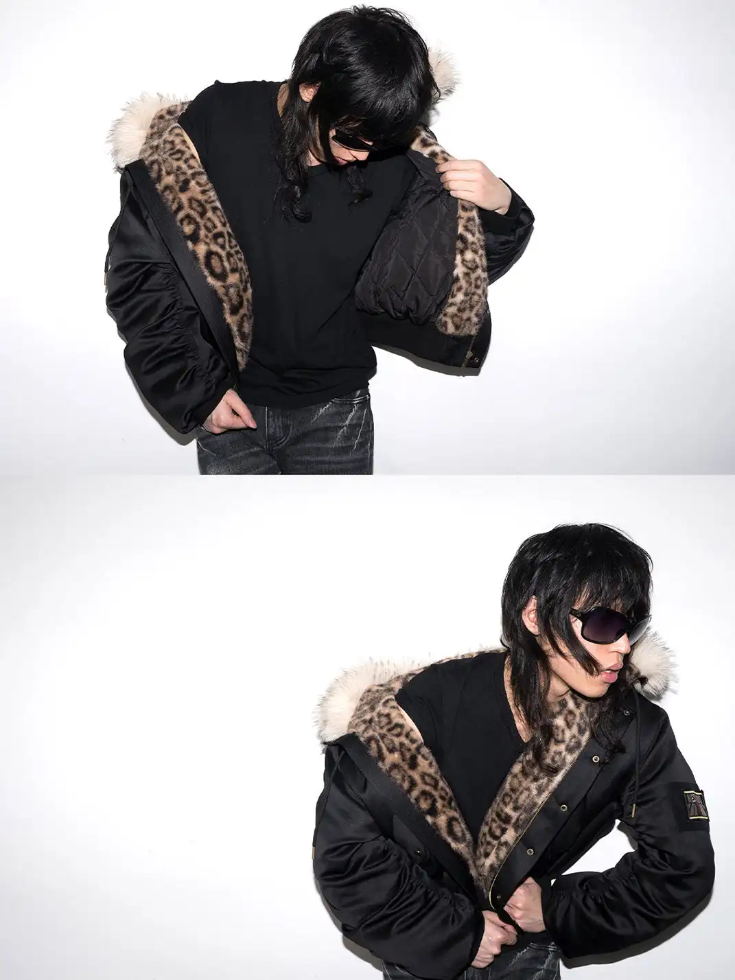 noEmosen | Leopard Print Hooded Jacket With Fur Collar