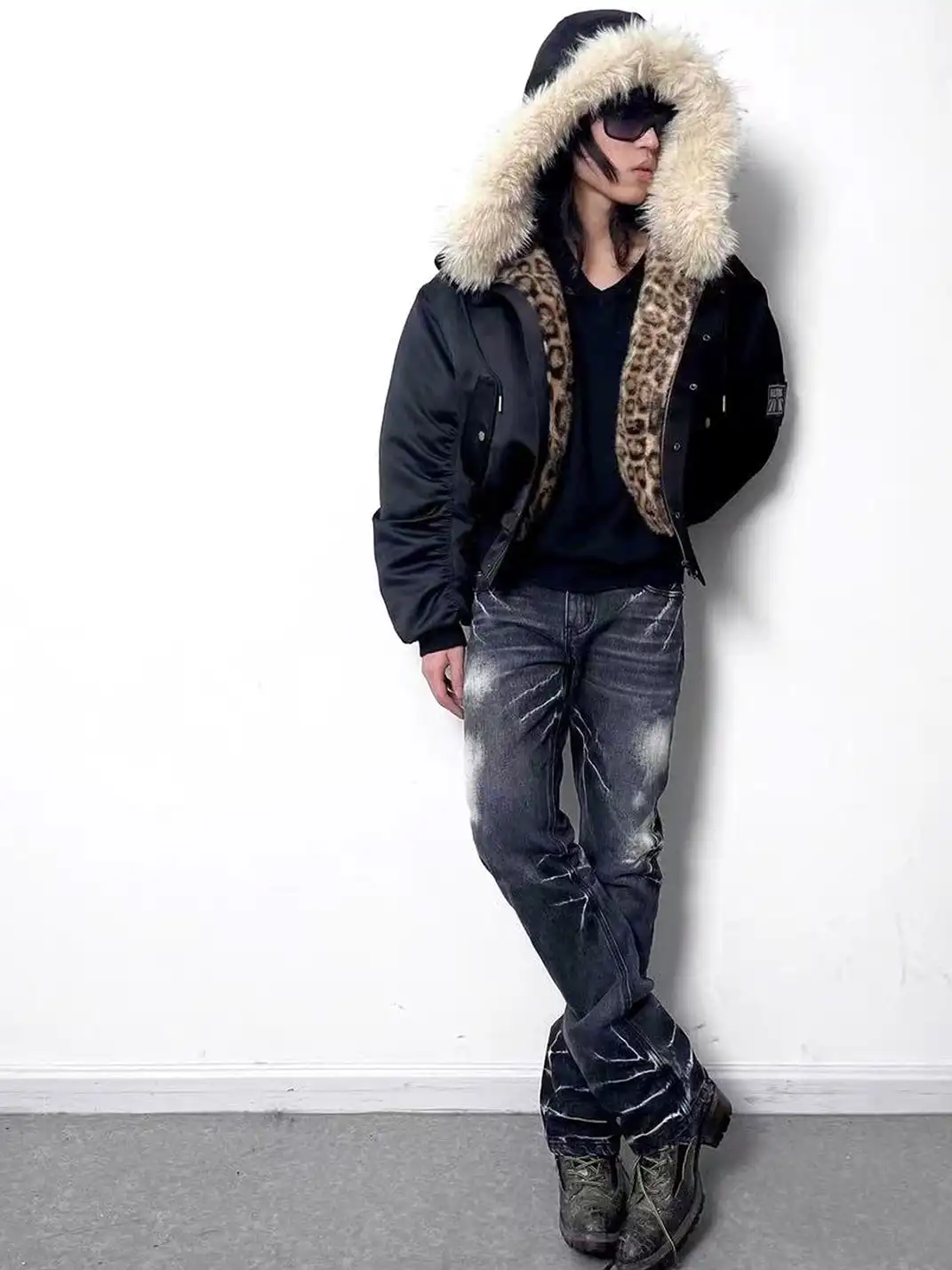 noEmosen | Leopard Print Hooded Jacket With Fur Collar