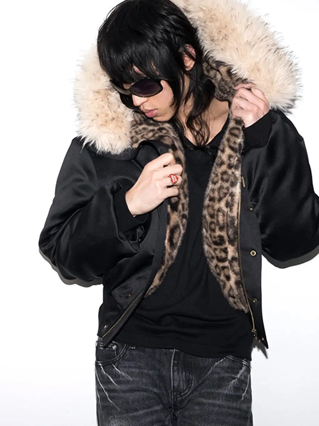noEmosen | Leopard Print Hooded Jacket With Fur Collar