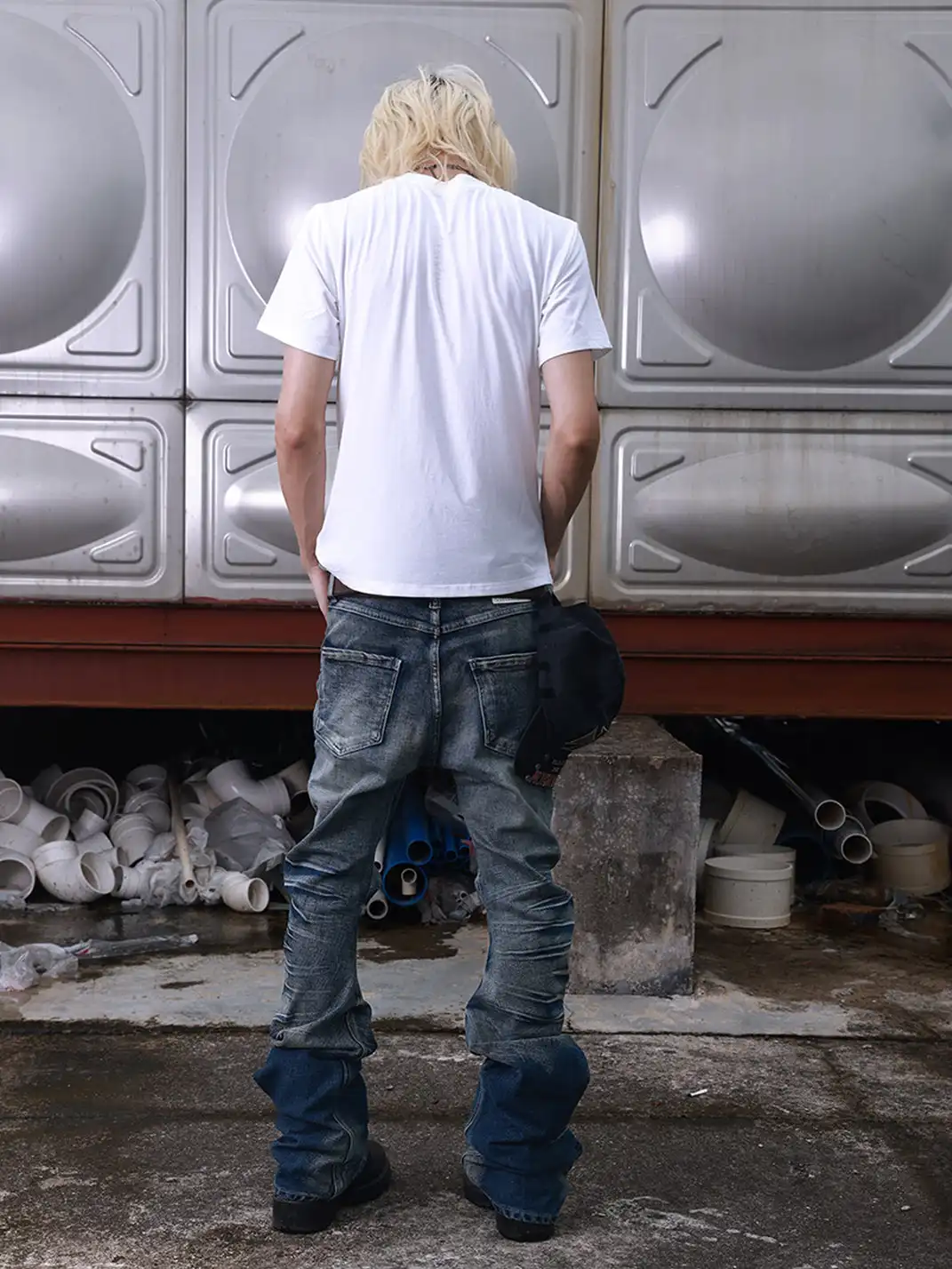 noEmosen | Cracked 3D Curved Blade Misty Jeans