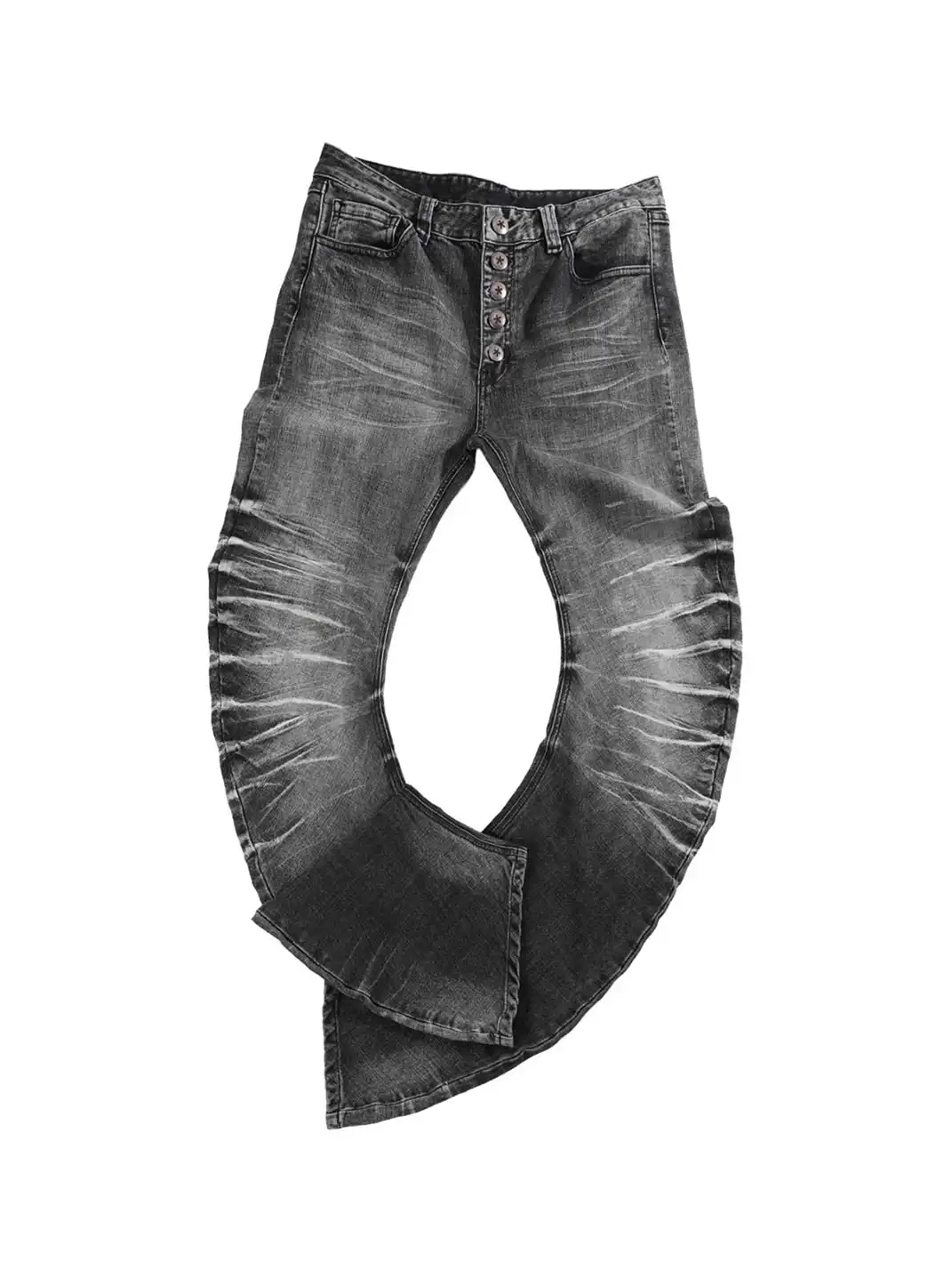noEmosen | Cracked 3D Curved Blade Misty Jeans