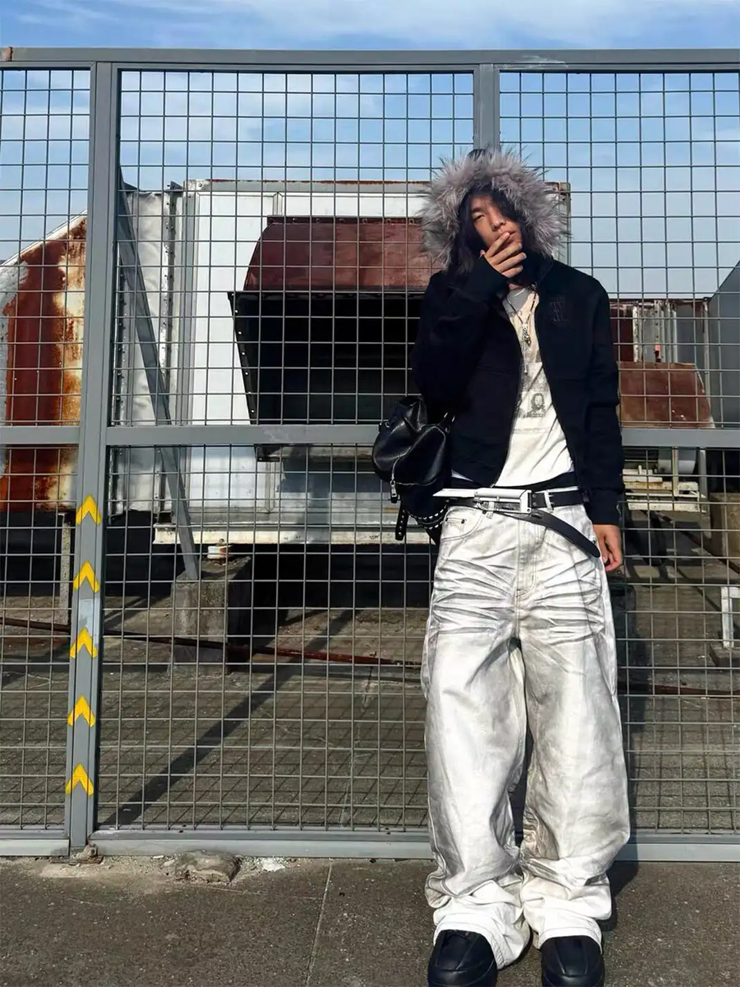 noEmosen | Hooded Gold Raccoon Fur Tassel Hem Sweatshirt