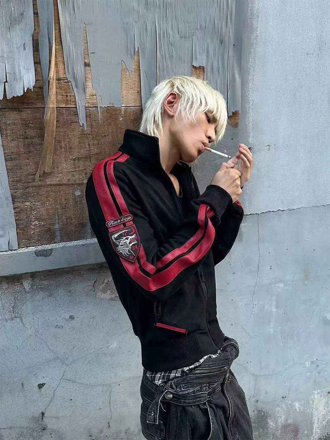 noEmosen | Patchwork Blood Wolf Embroidered Jacket