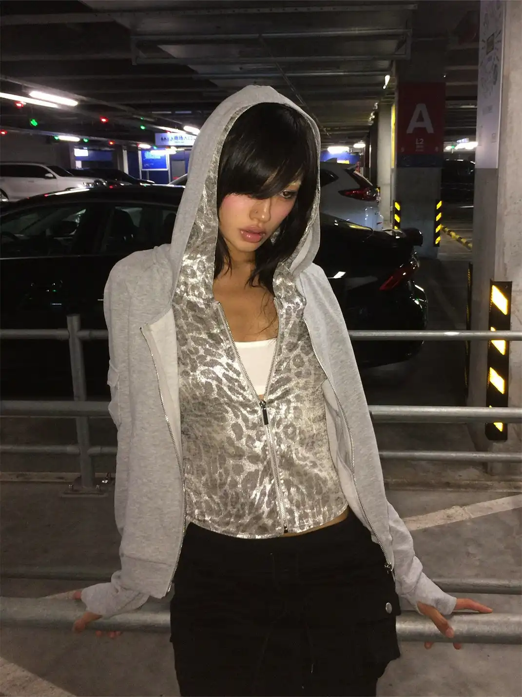 noEmosen | Faux Two-piece Silver Leopard Print Sweatshirt
