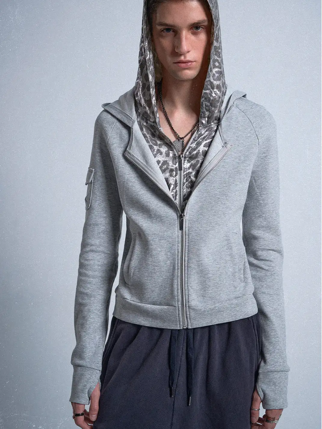 noEmosen | Faux Two-piece Silver Leopard Print Sweatshirt