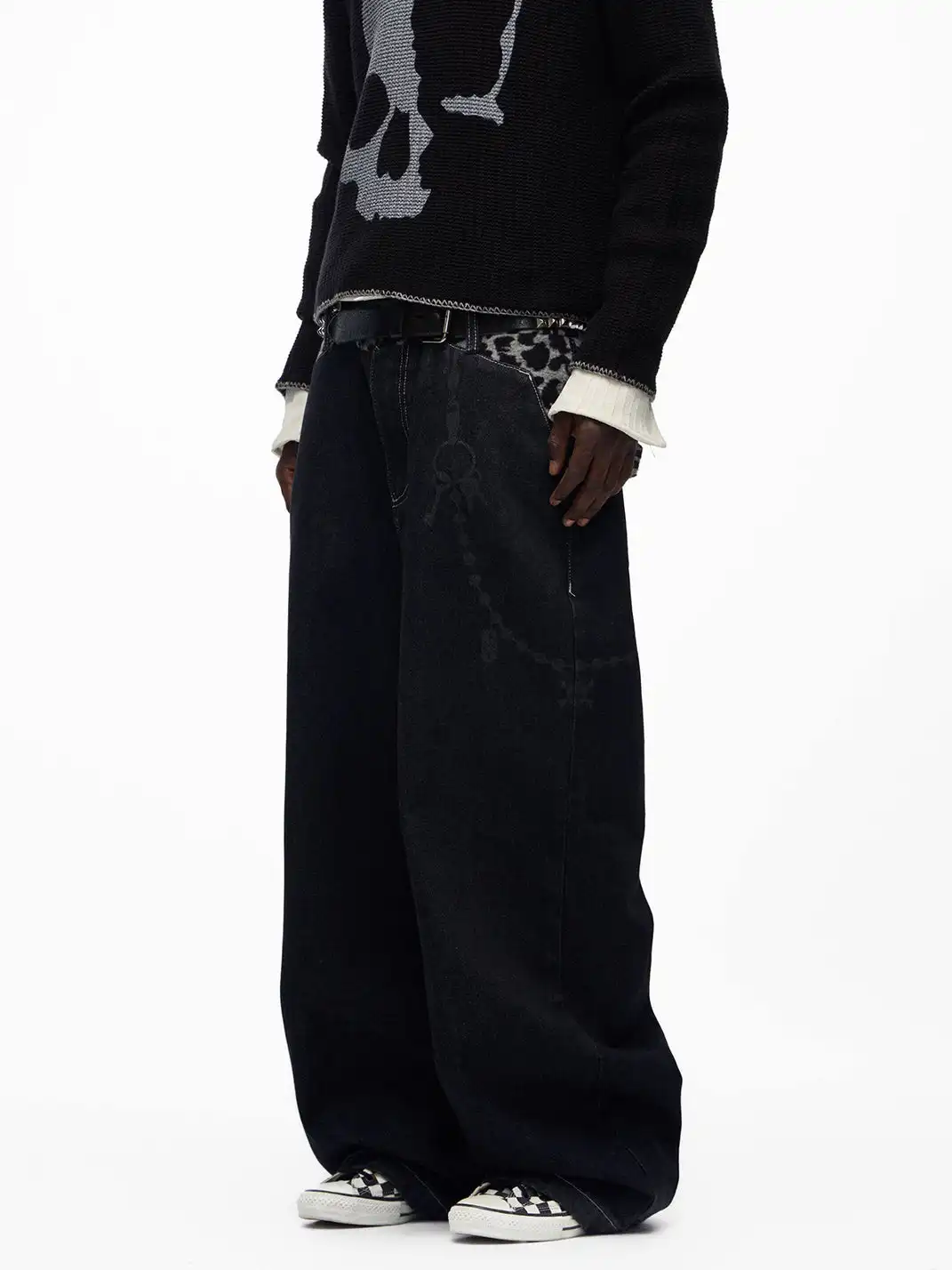 noEmosen | Leopard Print Waistband Patchwork Jeans