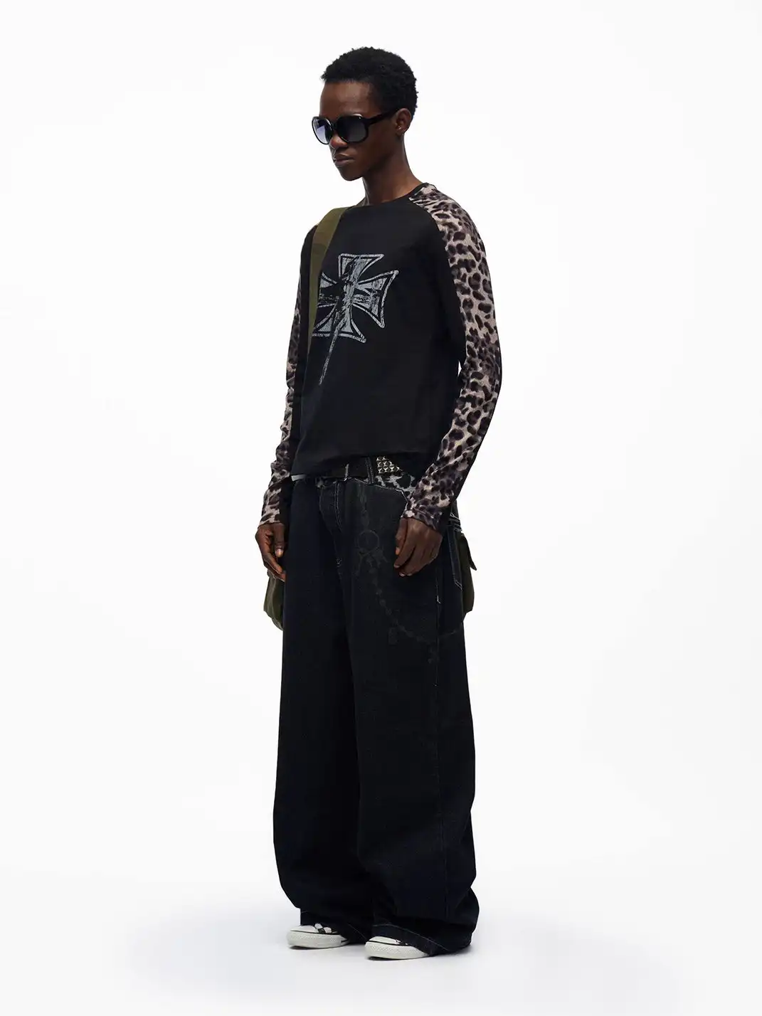 noEmosen | Leopard Print Waistband Patchwork Jeans