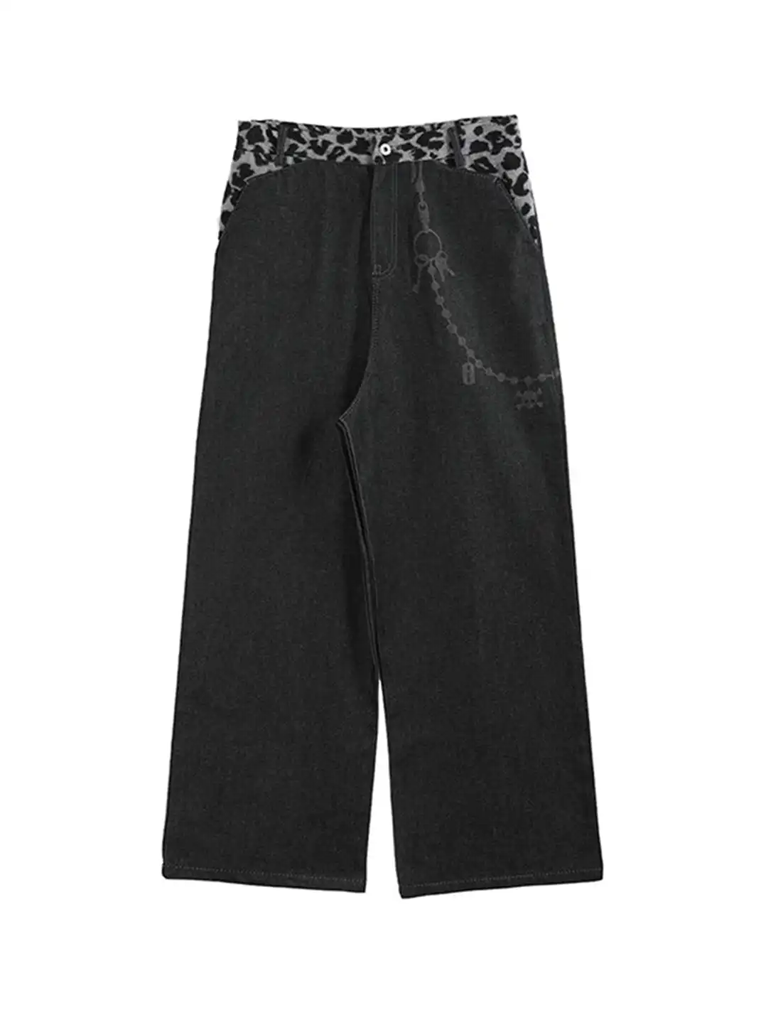 noEmosen | Leopard Print Waistband Patchwork Jeans