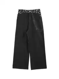 noEmosen | Leopard Print Waistband Patchwork Jeans