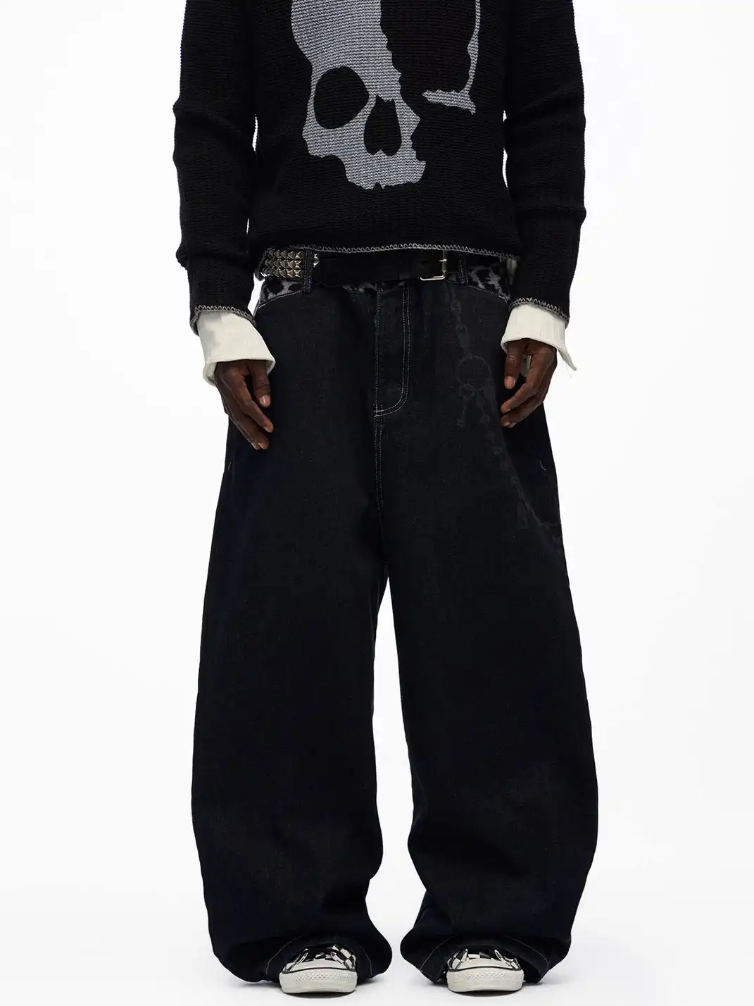 noEmosen | Leopard Print Waistband Patchwork Jeans