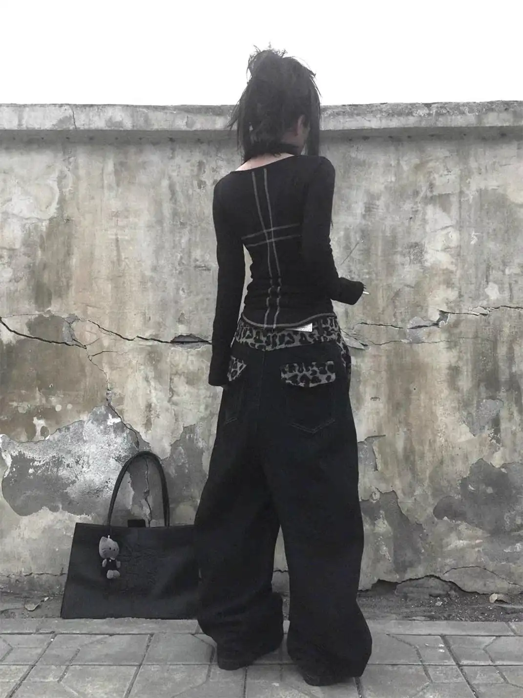 noEmosen | Leopard Print Waistband Patchwork Jeans