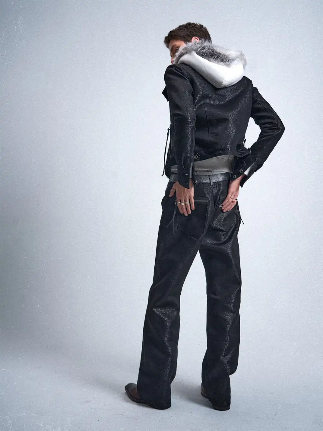 noEmosen | "RUDEBART Skull" Silver Thread Jeans