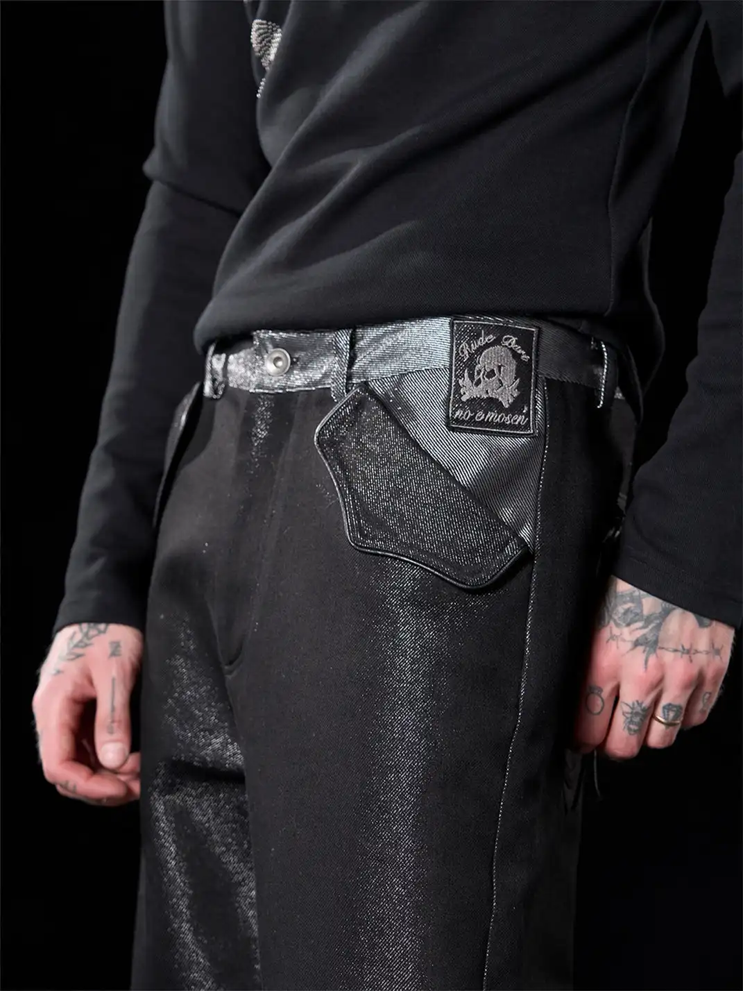 noEmosen | "RUDEBART Skull" Silver Thread Jeans