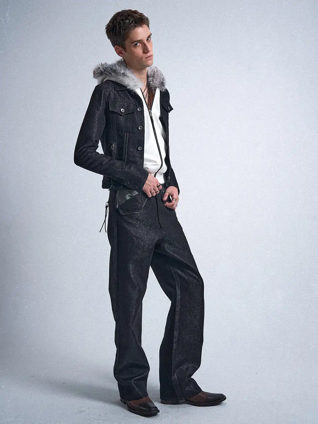 noEmosen | "RUDEBART Skull" Silver Thread Jeans