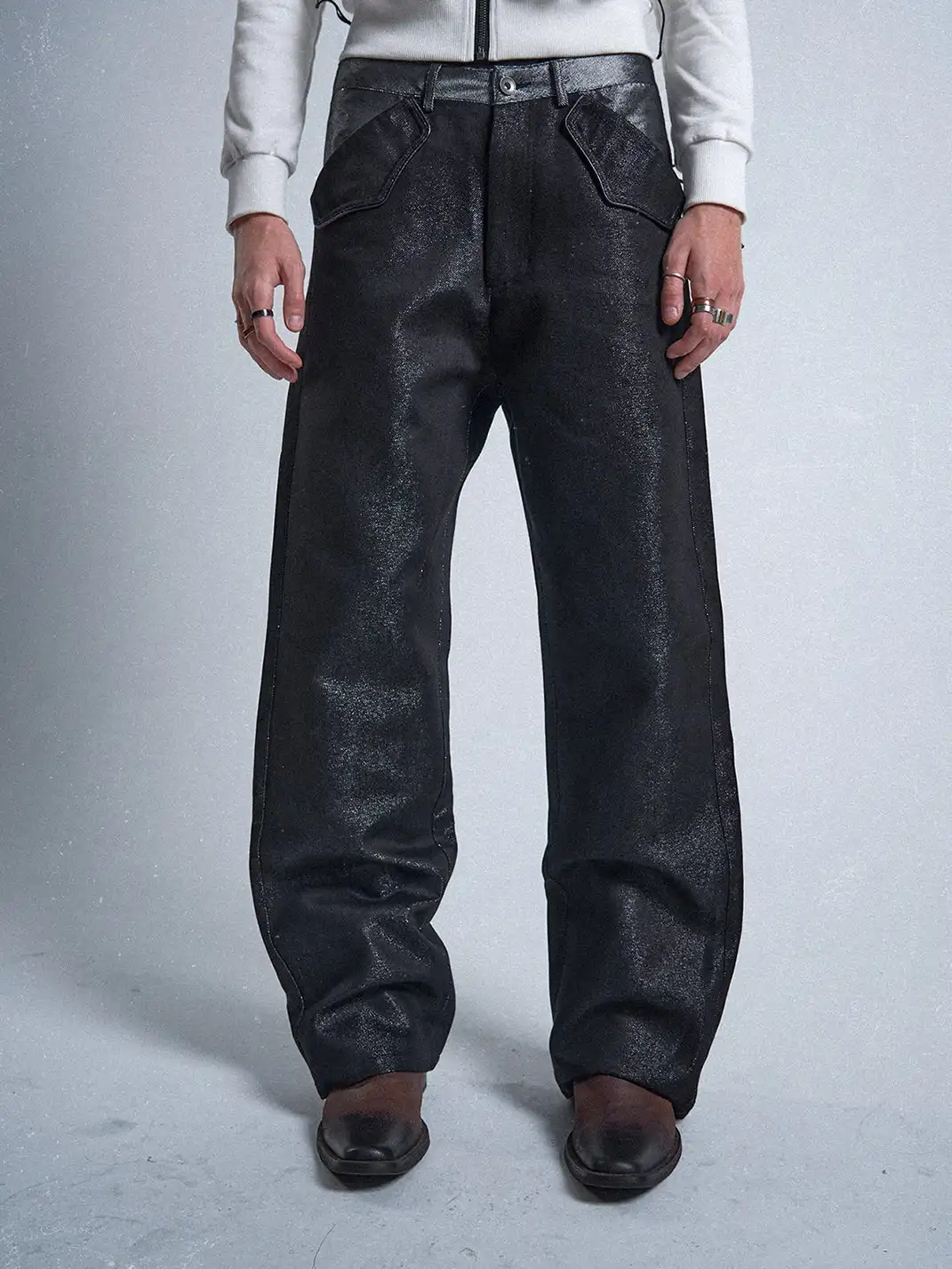 noEmosen | "RUDEBART Skull" Silver Thread Jeans